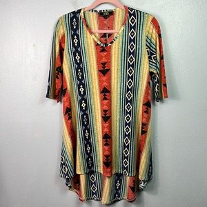 L&B Lucky & Blessed Southwest Print Tunic Top Small